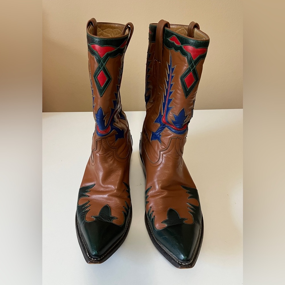 Rocketbuster Boots El Paso Texas USA Men Sz 9.5B Brown/Green Leather Doe Western